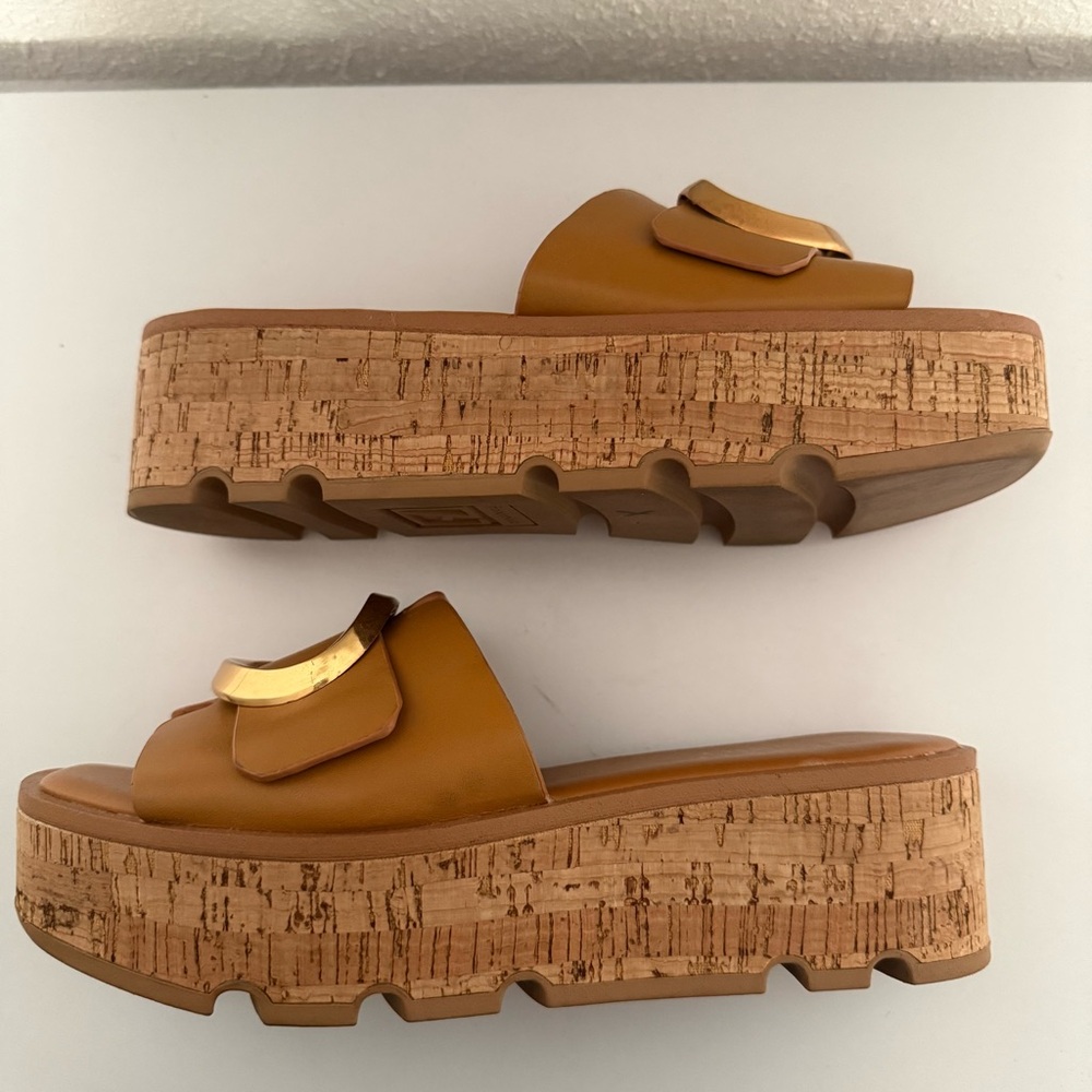 FRANCO SARTO Cork Platform Leather Slip-On Sandals Women’s Size 8 - Picture 3 of 6